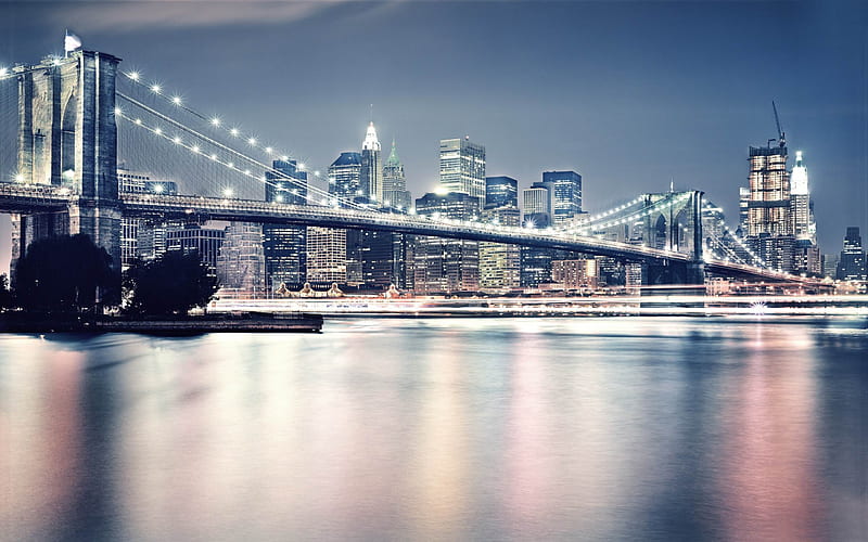 brooklyn bridge at night-City landscape, HD wallpaper