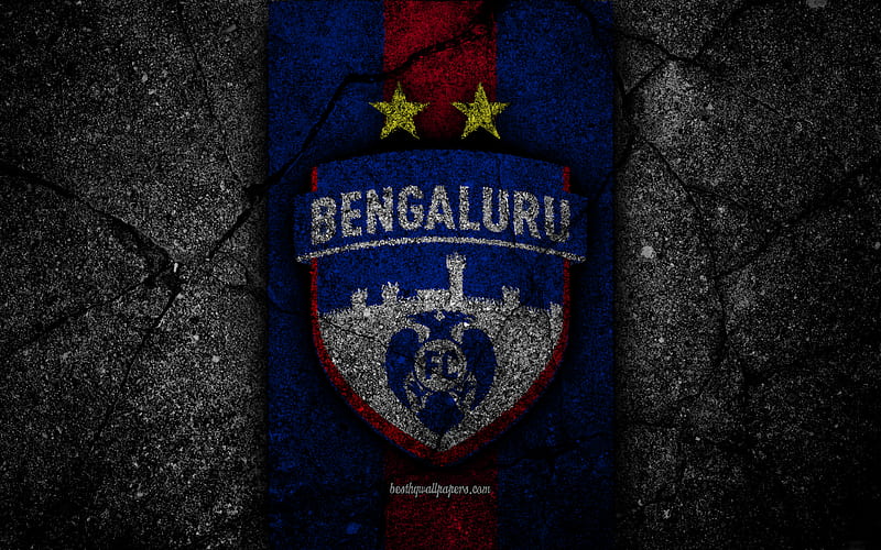FC Bengaluru ISL, logo, Indian Super League, black stone, India, football club, Bengaluru, soccer, asphalt texture, Bengaluru FC, HD wallpaper