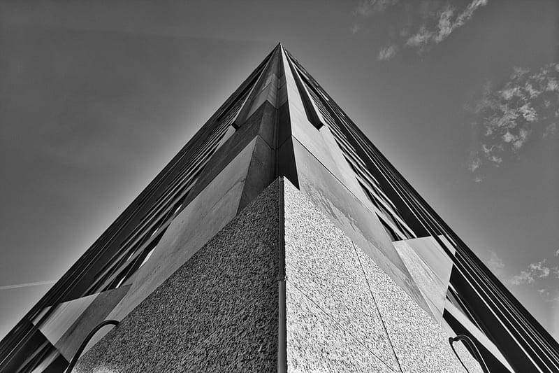 building, architecture, facade, bottom view, black and white, HD wallpaper