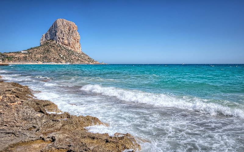 Calpe, Mediterranean Sea, seascape, coast, mountain landscape, rocks, Spain, HD wallpaper