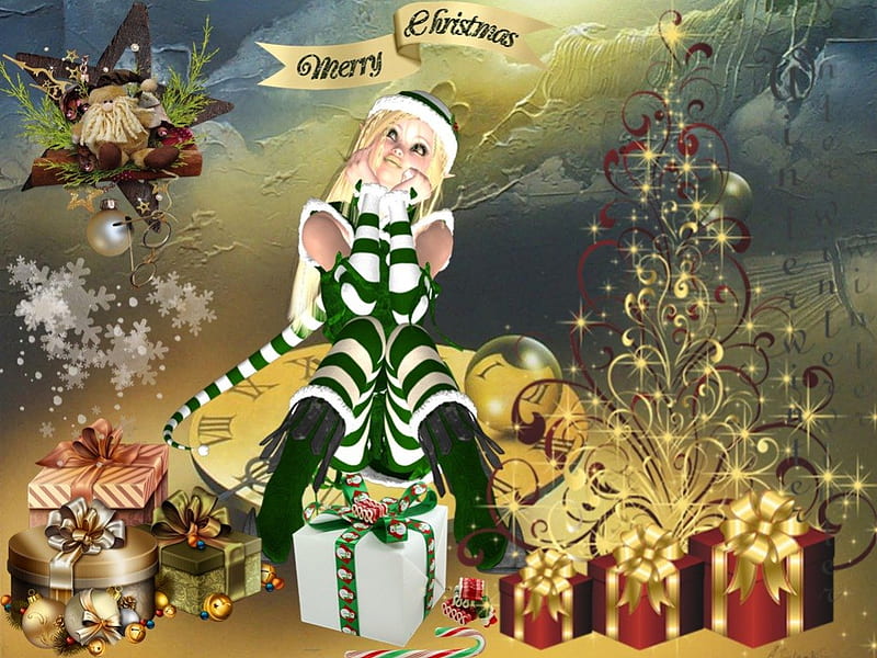 Green Elf, christmas, green, xmas, elf, HD wallpaper