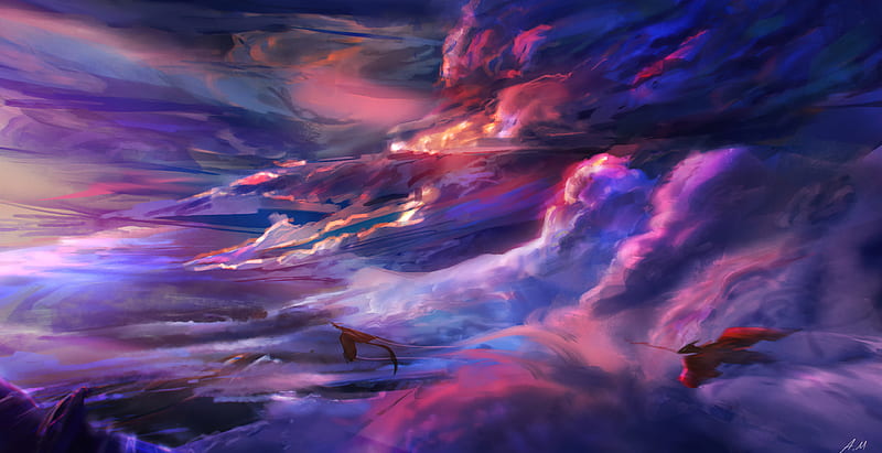 Flying Dragon over Colorful Cloud, HD wallpaper