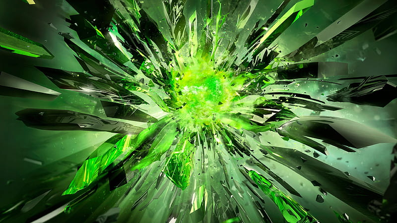green particles, explosion, lightning, 3D, HD wallpaper