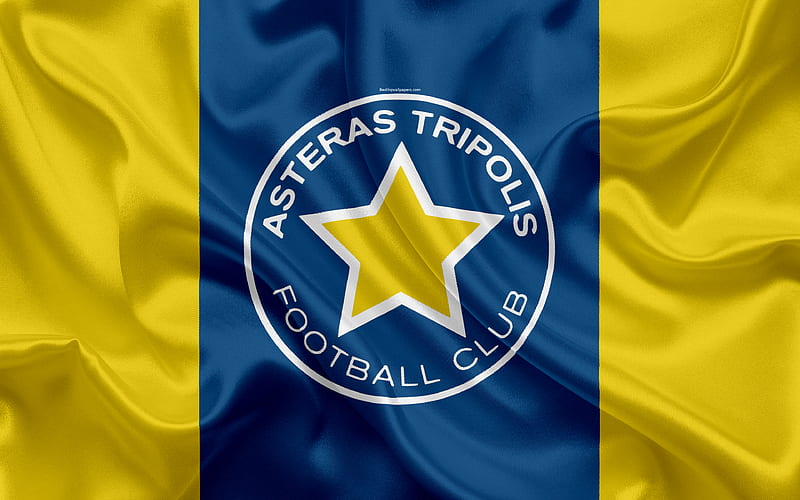Asteras Tripolis FC Greek football club, emblem, logo, Super League, championship, football, Tripolis, Greece, silk texture, flag, HD wallpaper