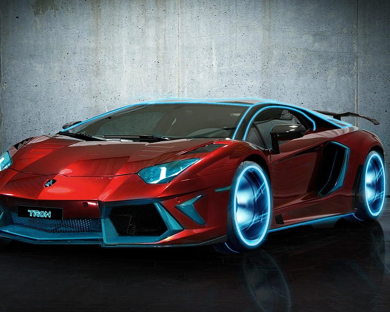 Lamborghini , aventador, car, carros, lambo, new, red, super, tron, HD wallpaper