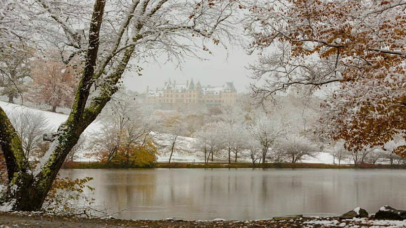 Snowy Biltmore Castle, bonito, Snow, Castle, North Carolina, HD wallpaper