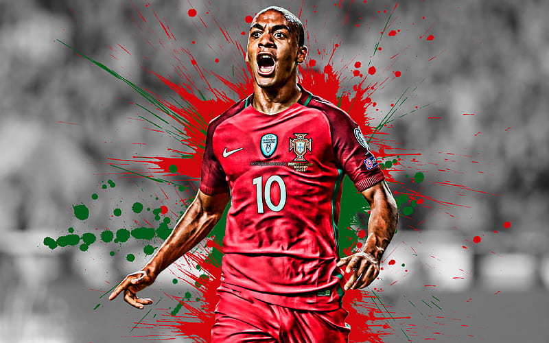 Joao Mario, Portugal national football team, midfielder, Portuguese football player, creative flag of Portugal, paint splashes, Portugal, football, HD wallpaper