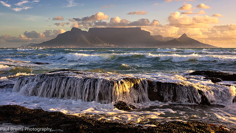 Cape Town Mountain Ocean South Africa Nature, HD wallpaper