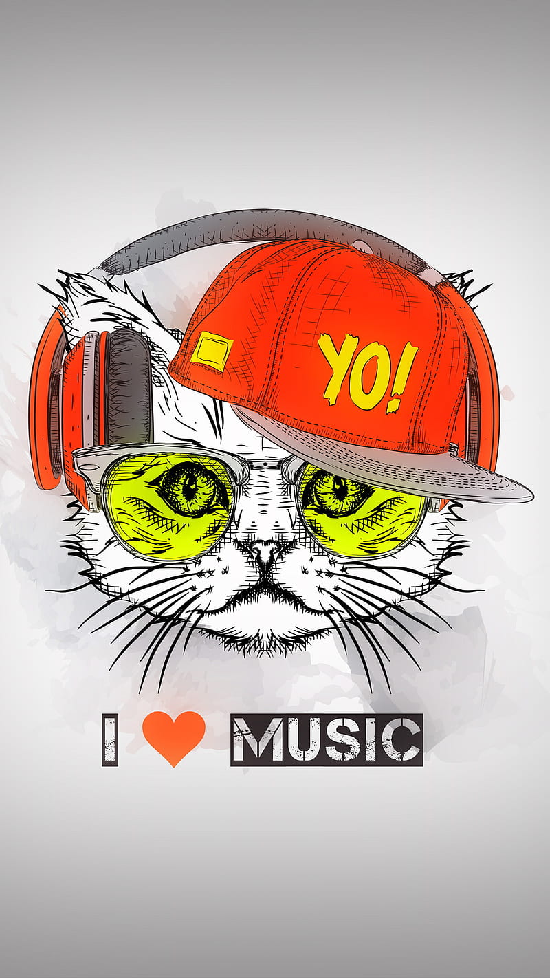 Hipster Cat, cool, music, yo, HD phone wallpaper