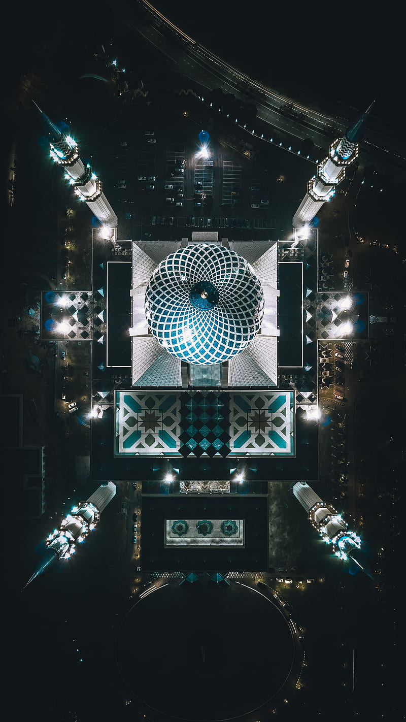 birds eye view of blue and white mosque, HD phone wallpaper