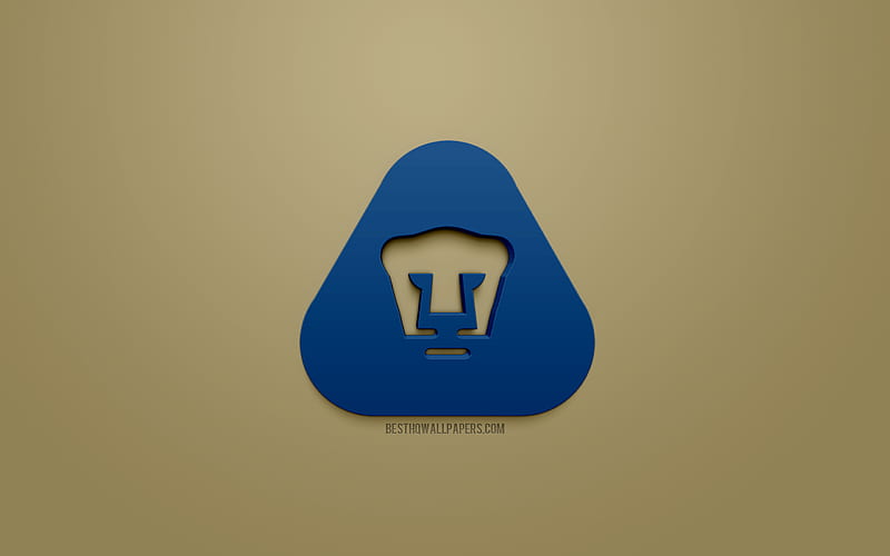 UNAM Pumas, Club Universidad Nacional, blue 3d logo, golden background, 3d emblem, Mexican football club, Liga MX, Mexico City, Mexico, 3d art, football, stylish 3d logo, HD wallpaper