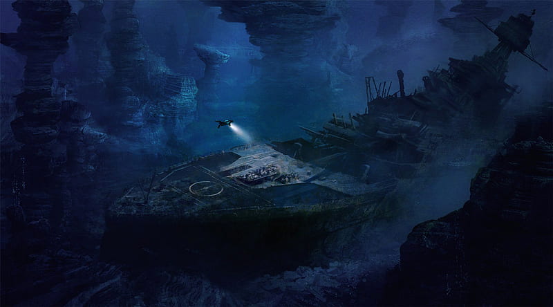 Ship, water, sunken, ocean, HD wallpaper
