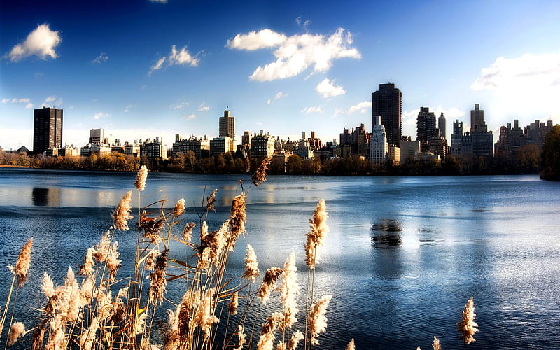 BEAUTIFUL SCENERY, new york, water, central park, buildings, sky, lake, HD wallpaper