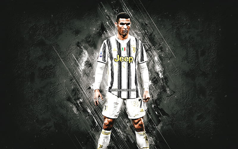 Cristiano Ronaldo, CR7, portrait, Portuguese footballer, Juventus FC, world football star, gray stone background, football, HD wallpaper