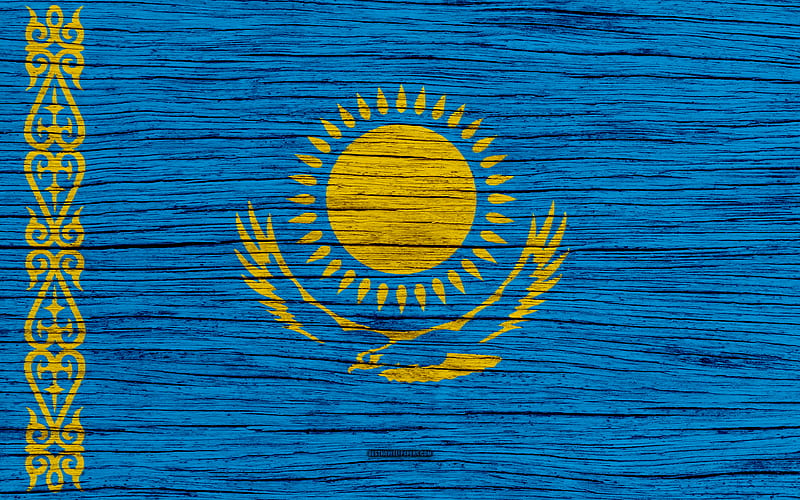 Flag of Kazakhstan Asia, wooden texture, Kazakh flag, national symbols, Kazakhstan flag, art, Kazakhstan, HD wallpaper