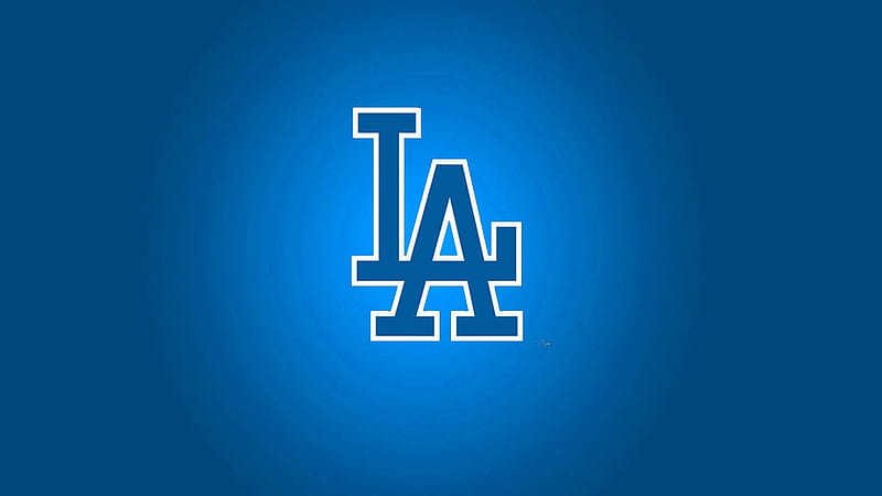Download The iconic Los Angeles Dodgers logo against a vivid blue background.  Wallpaper