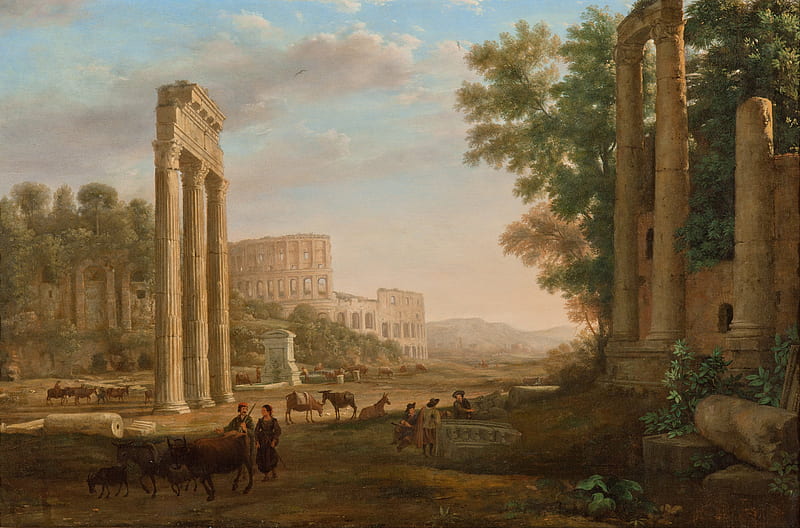 Capriccio with ruins of the Roman Forum, claude lorrain, art, capriccio, painting, ruin, pictura, HD wallpaper