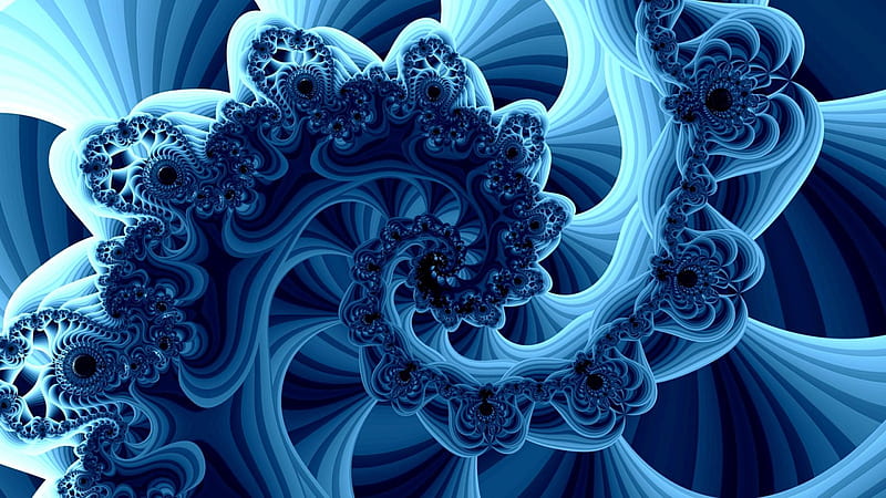 Blue fractal, 3D, fractal, CG, abstract, blue, HD wallpaper
