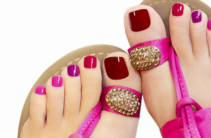 :), slippers, feet, summer, jewel, nails, pink, HD wallpaper
