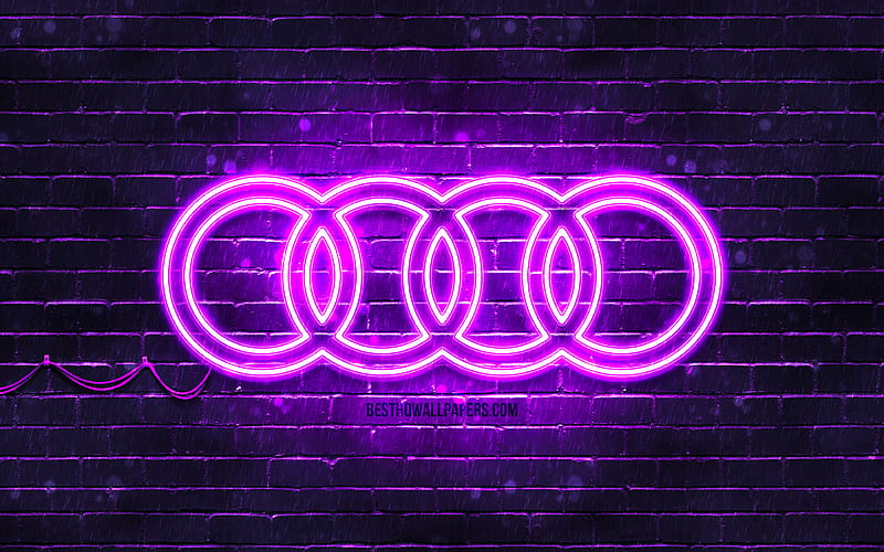 Audi violet logo violet brickwall, Audi logo, cars brands, Audi neon logo, Audi, HD wallpaper