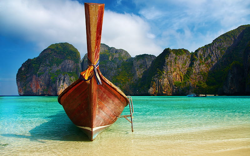 Phi Phi Islands, sea, beach, boat, Thailand, Phuket, travel, HD wallpaper