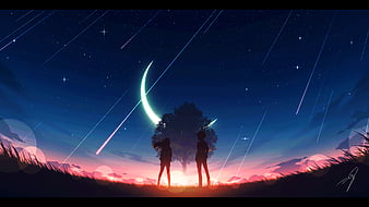 Night Sky Anime Wallpaper Stock Photo, Picture and Royalty Free Image.  Image 206808578.