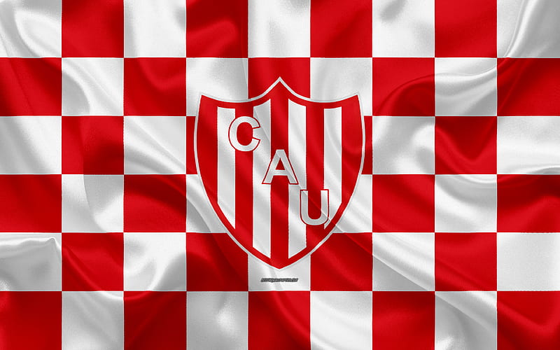CA Union de Santa Fe logo, creative art, red and white checkered flag, Argentinian football club, Argentine Superleague, Primera Division, emblem, silk texture, Santa Fe, Argentina, football, HD wallpaper