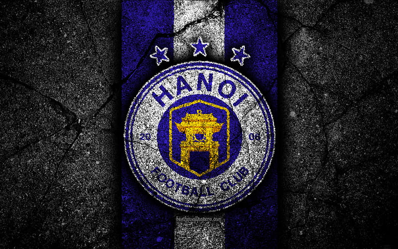 Ha Noi FC, emblem, V League 1, football, Vietnam, football club, black stone, Asia, Ha Noi, soccer, asphalt texture, FC Ha Noi, HD wallpaper