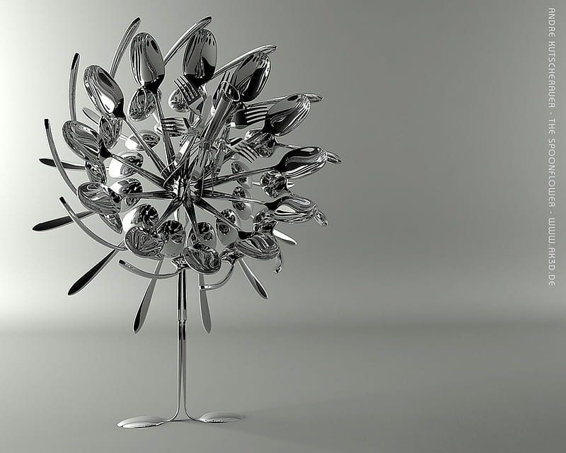 Spoonflower, spoon, silverware, 3d art, fork, HD wallpaper