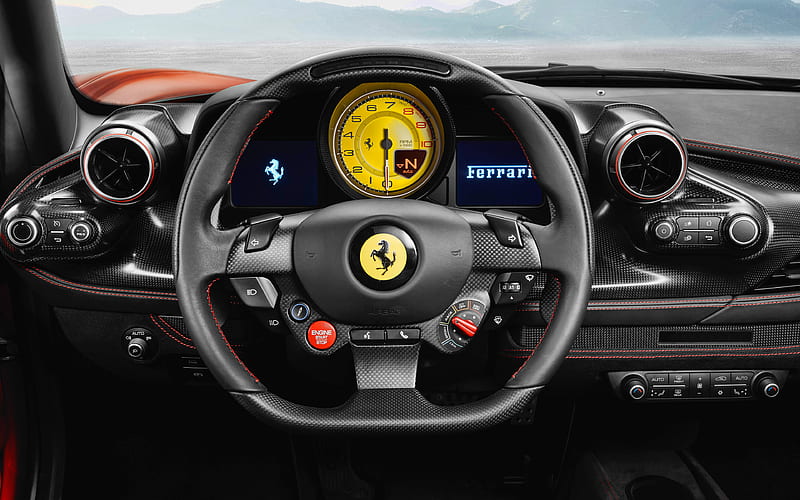 Ferrari F8 Tributo interior, 2019 cars, dashboard, supercars, 2019 Ferrari F8 Tributo, italian cars, Ferrari, HD wallpaper