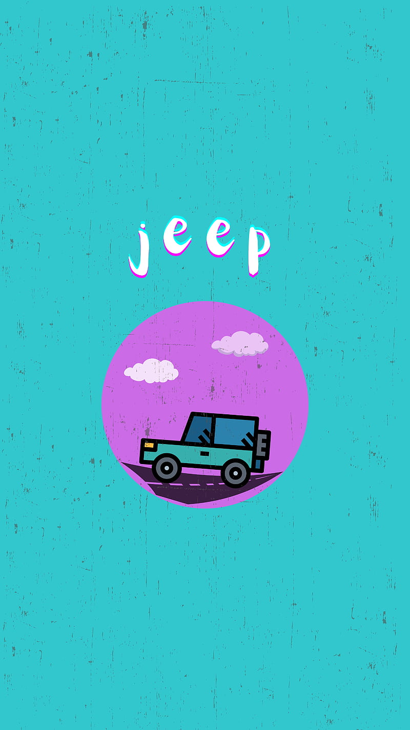 Retro Jeep, bubble gum, car, clouds, pink, road, teal, vehicle, HD phone wallpaper