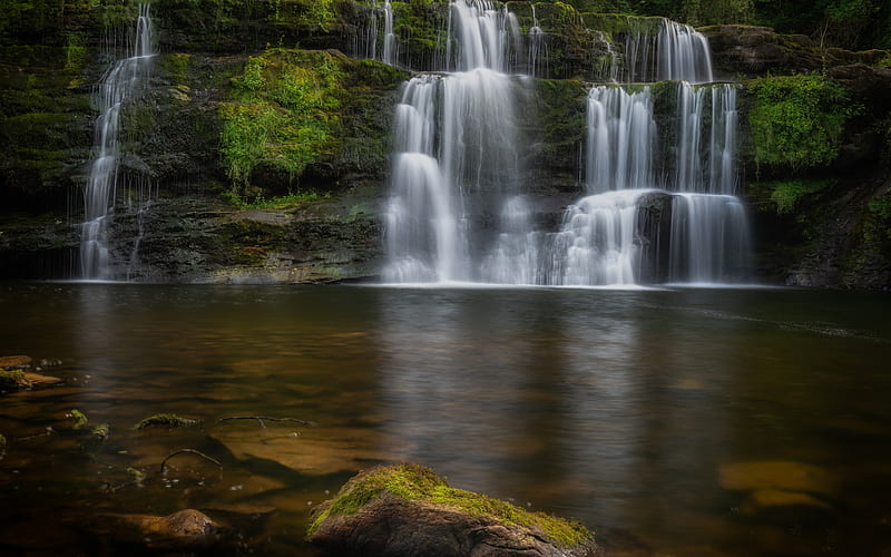River Mellte, Sgwd yr Pannwr Waterfall, lake, autumn, waterfall, rock, Brecon Beacons National Park, Wales, HD wallpaper