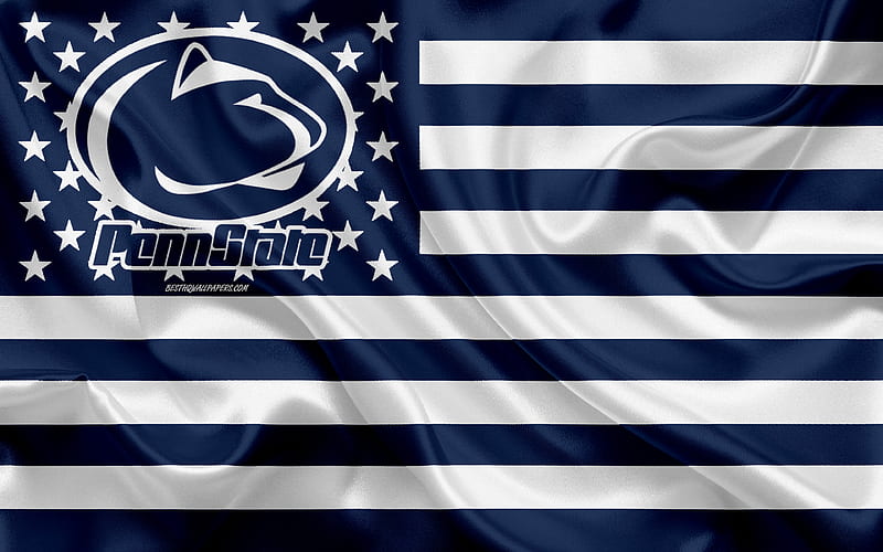 Penn State Nittany Lions, American football team, creative American flag, blue white flag, NCAA, University Park, Pennsylvania, USA, Penn State Nittany Lions logo, emblem, silk flag, American football, HD wallpaper
