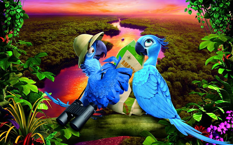 Rio 2 (2014), movie, amazon, parrot, rio 2, hat, water, green, bird, love,  river, HD wallpaper | Peakpx