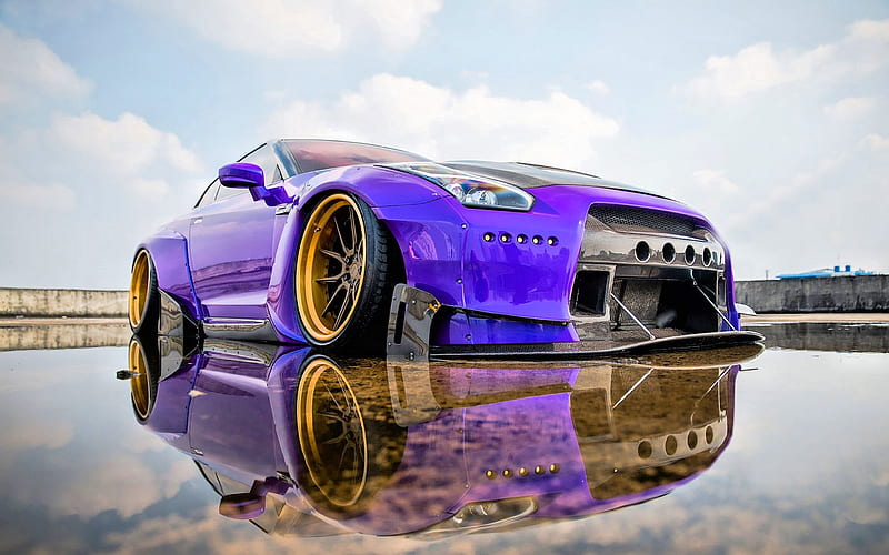 Nissan GT-R R35, supercars, tuning, 2020 cars, violet GT-R, low rider, Nissan GT-R, japanese cars, Nissan, HD wallpaper