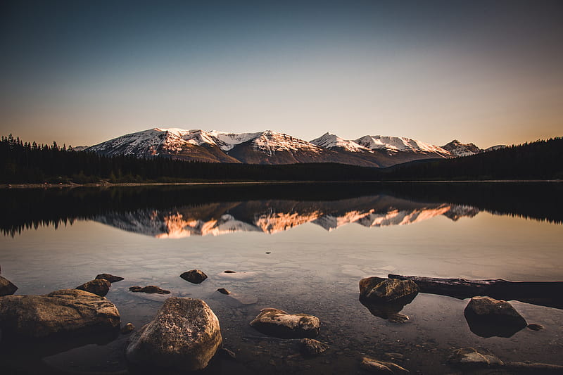 lake, mountains, stones, reflection, landscape, HD wallpaper