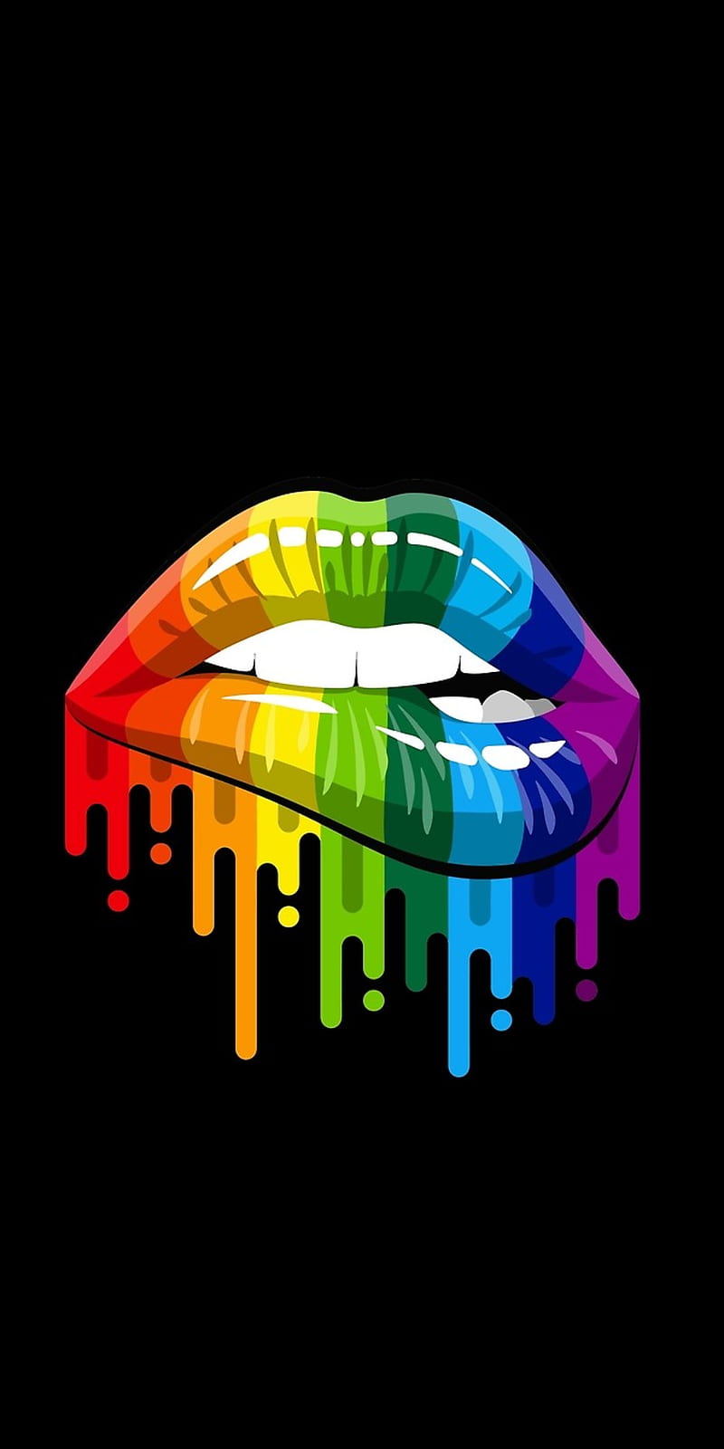 Rainbow Lips -Black, color, HD phone wallpaper