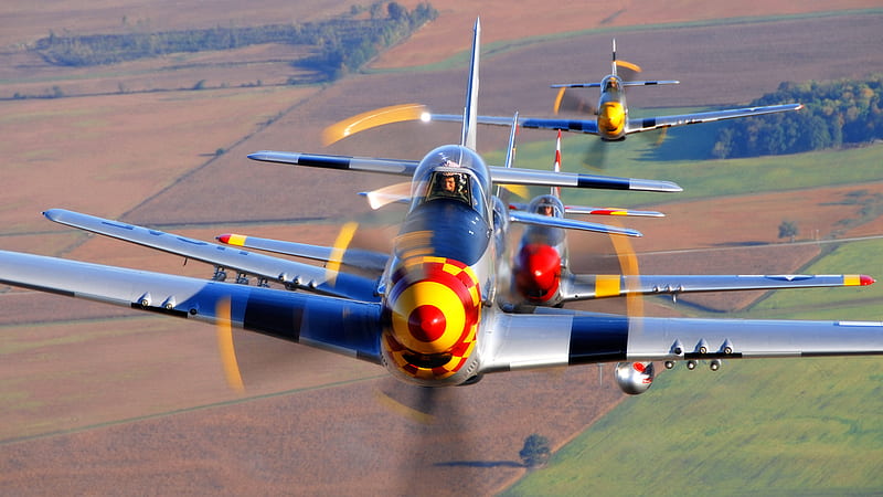 P-51 Mustangs over the English countryside , raf, mustangs, english countryside, ww ii, 1080i Entropy p-51, HD wallpaper