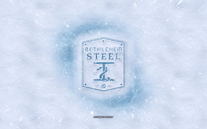 Bethlehem Steel FC logo, American soccer club, winter concepts, USL, Bethlehem Steel FC ice logo, snow texture, Pennsylvania, USA, snow background, Bethlehem Steel FC, soccer, HD wallpaper