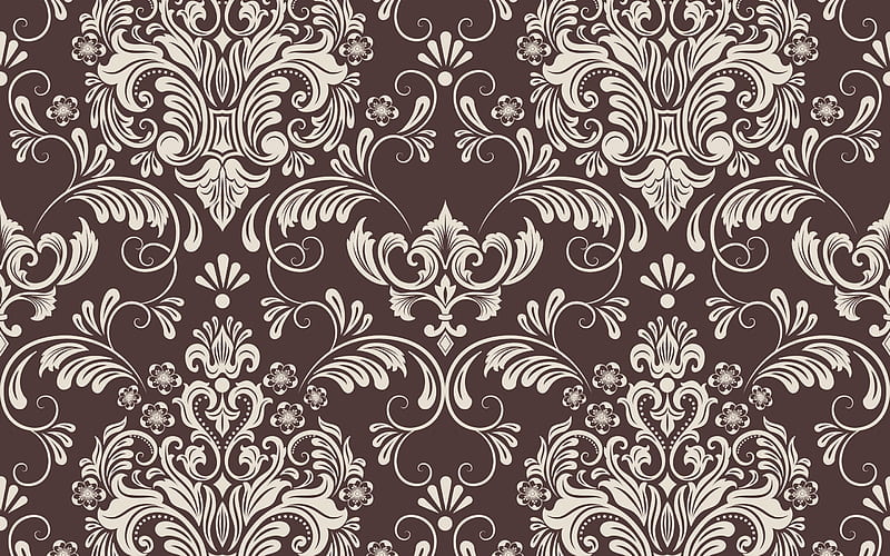 vintage brown texture, retro background with ornaments, texture with floral ornaments, HD wallpaper