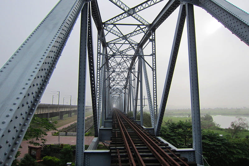Old Iron Steel Bridge, Iron Steel, Old, railway track, Bridge, HD wallpaper
