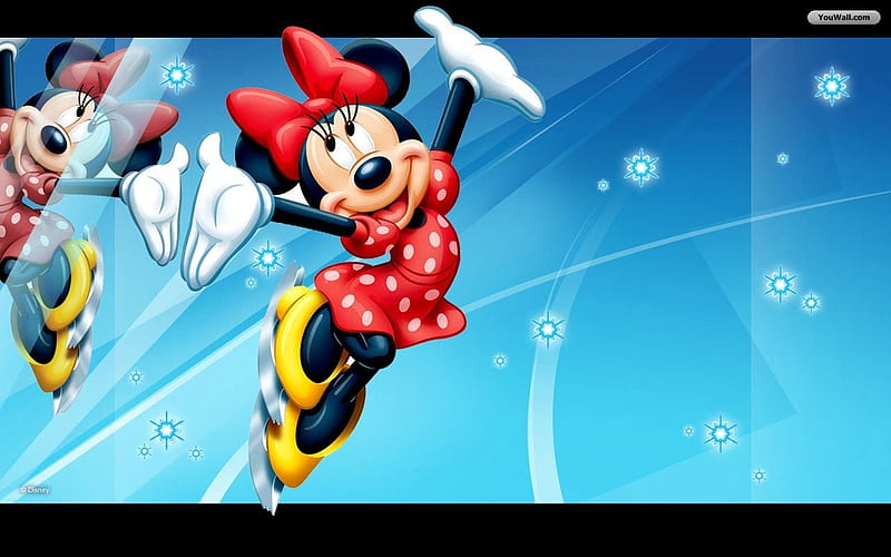 Minnie Mouse, red, fantasy, girl, bow, blue, disney, HD wallpaper
