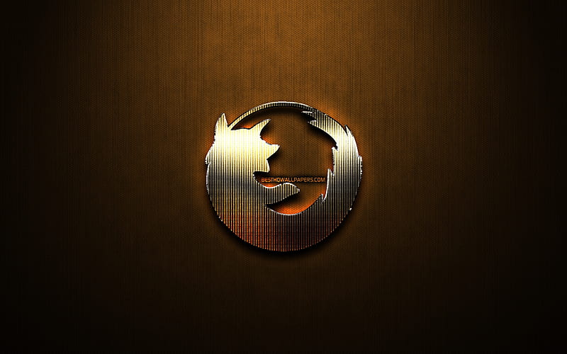 Mozilla glitter logo, creative, internet browser, bronze metal background, Mozilla logo, brands, Mozilla, HD wallpaper