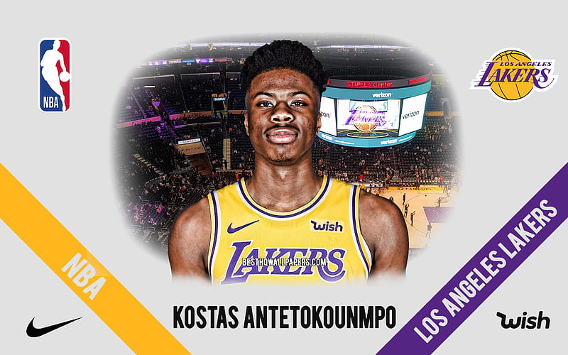 Kostas Antetokounmpo, Los Angeles Lakers, Greek Basketball Player, NBA, portrait, USA, basketball, Staples Center, Los Angeles Lakers logo, HD wallpaper