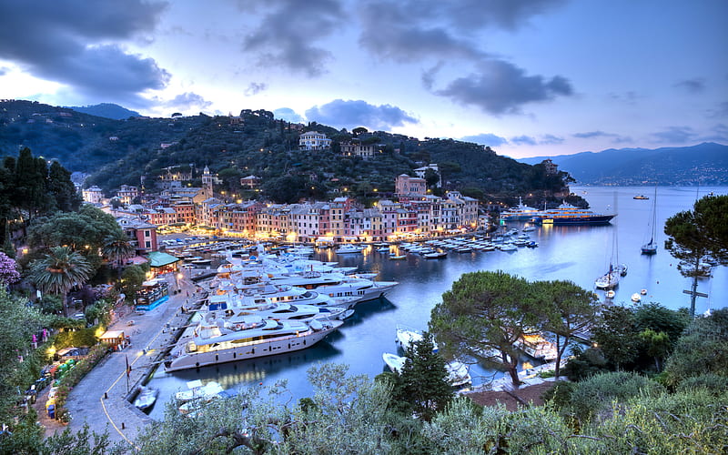 Italy, Portofino, evening, harbor, sea, Riviera di Levante, Liguria, HD wallpaper