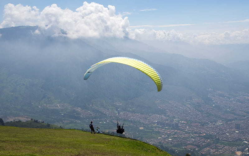 Paraglider at Start, mountain, Colombia, paraglider, landscape, HD wallpaper