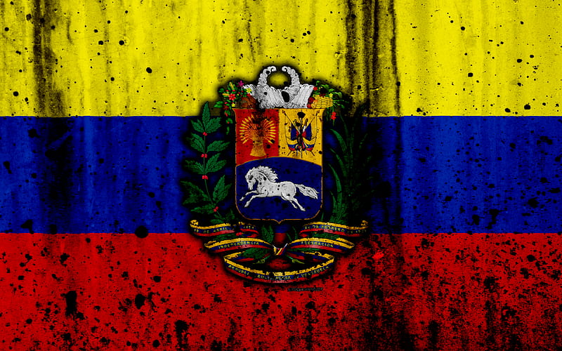 Venezuelan flag grunge, flag of Venezuela, South America, Venezuela, national symbols, coat of arms of Venezuela, Venezuelan coat of arms, Venezuela national emblem, HD wallpaper