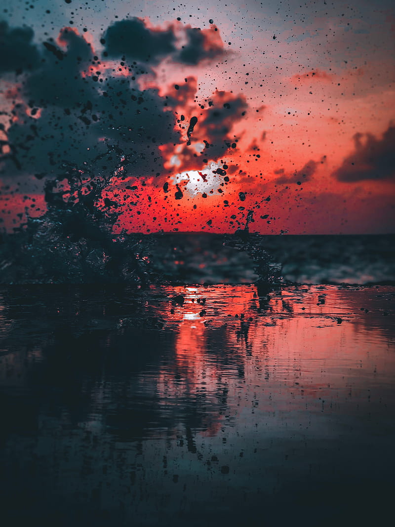 water, spray, sea, dusk, sunset, HD phone wallpaper