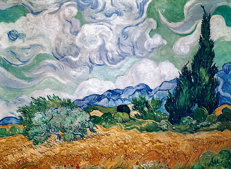 Wheat Field F, art, wheat field, Van Gogh, artwork, Vincent Van Gogh, painting, wide screen, scenery, oldmaster, landscape, HD wallpaper