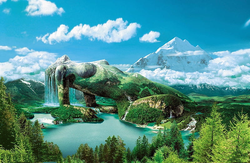 Fantasy Natura, tress, Fantasy, lake, nature, HD wallpaper | Peakpx